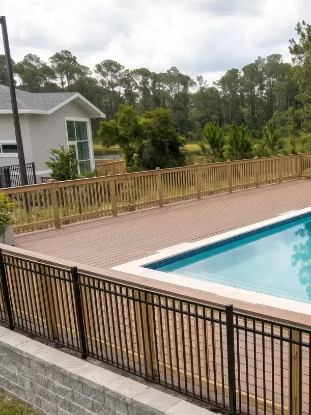 Cardinal Street Aquatic Center staged outdoor living and poolscape — Deltona, FL