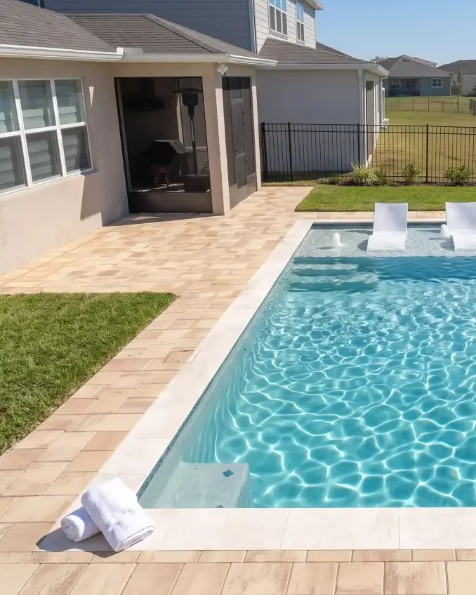Mossy Wood Avenue Residence staged outdoor living and poolscape — East Orlando, FL