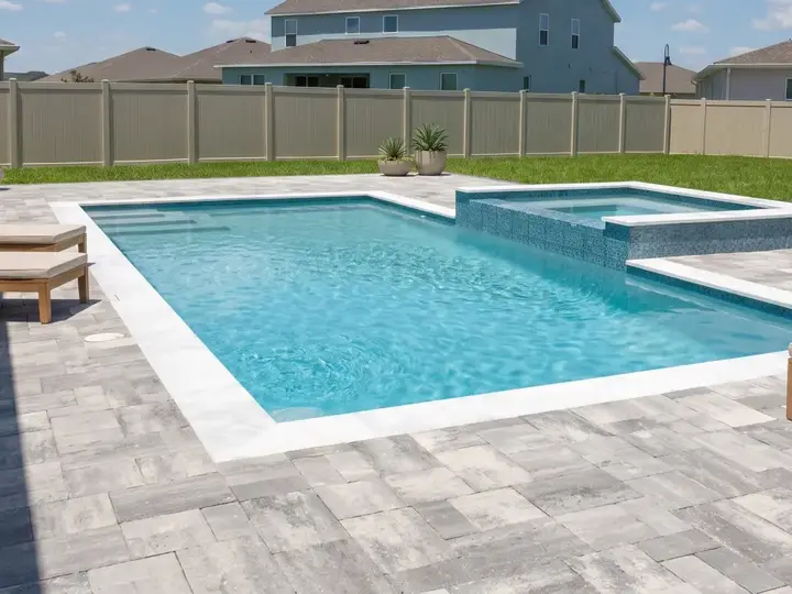 Staged Rock Maple Bend Residence outdoor living and poolscape — Central Florida