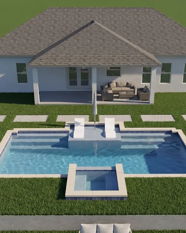 Seaview Street Residence pool design render with home elevation — Orlando, FL