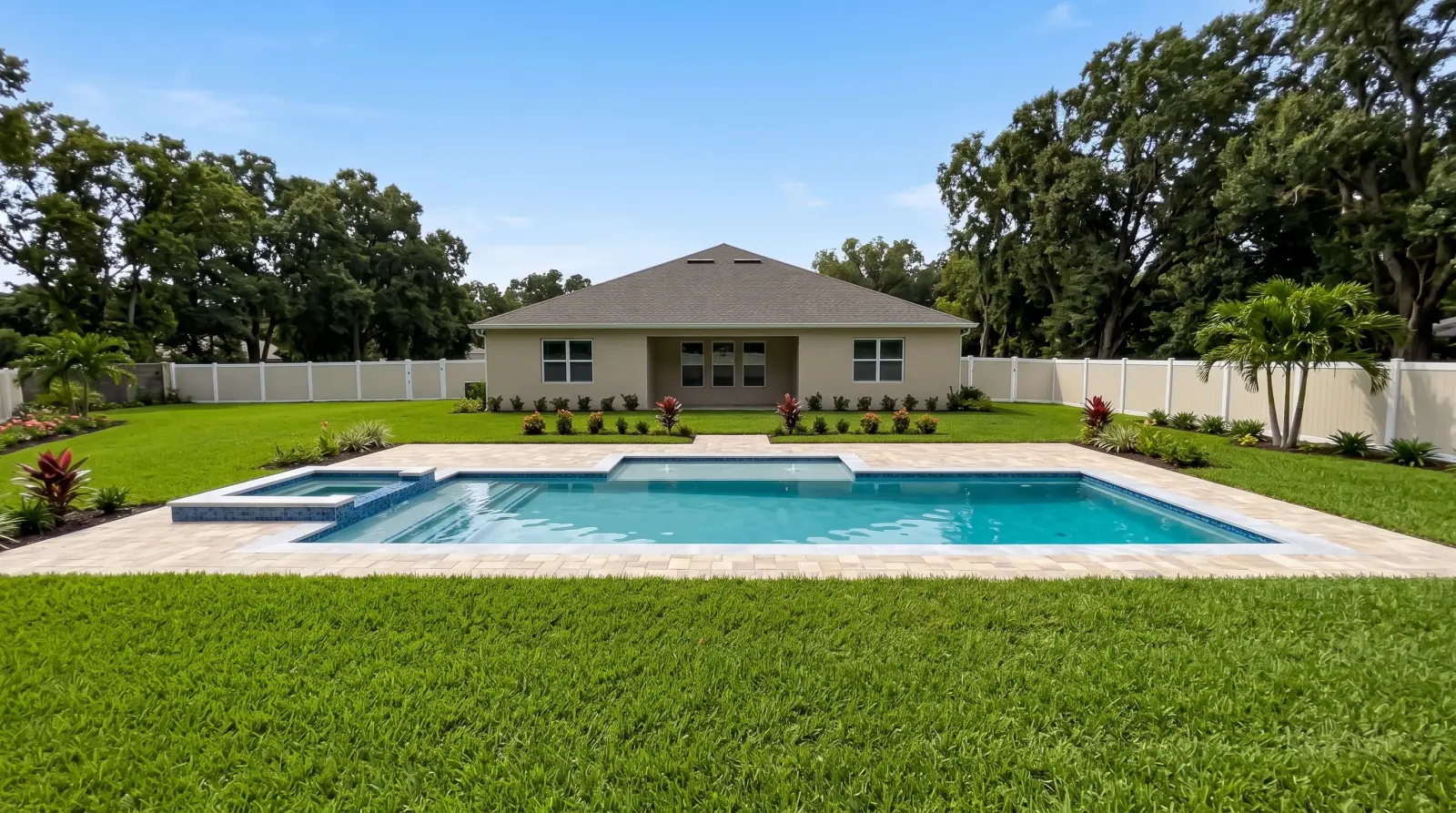 Photoreal back visualization of the completed Ardele Court Residence poolscape