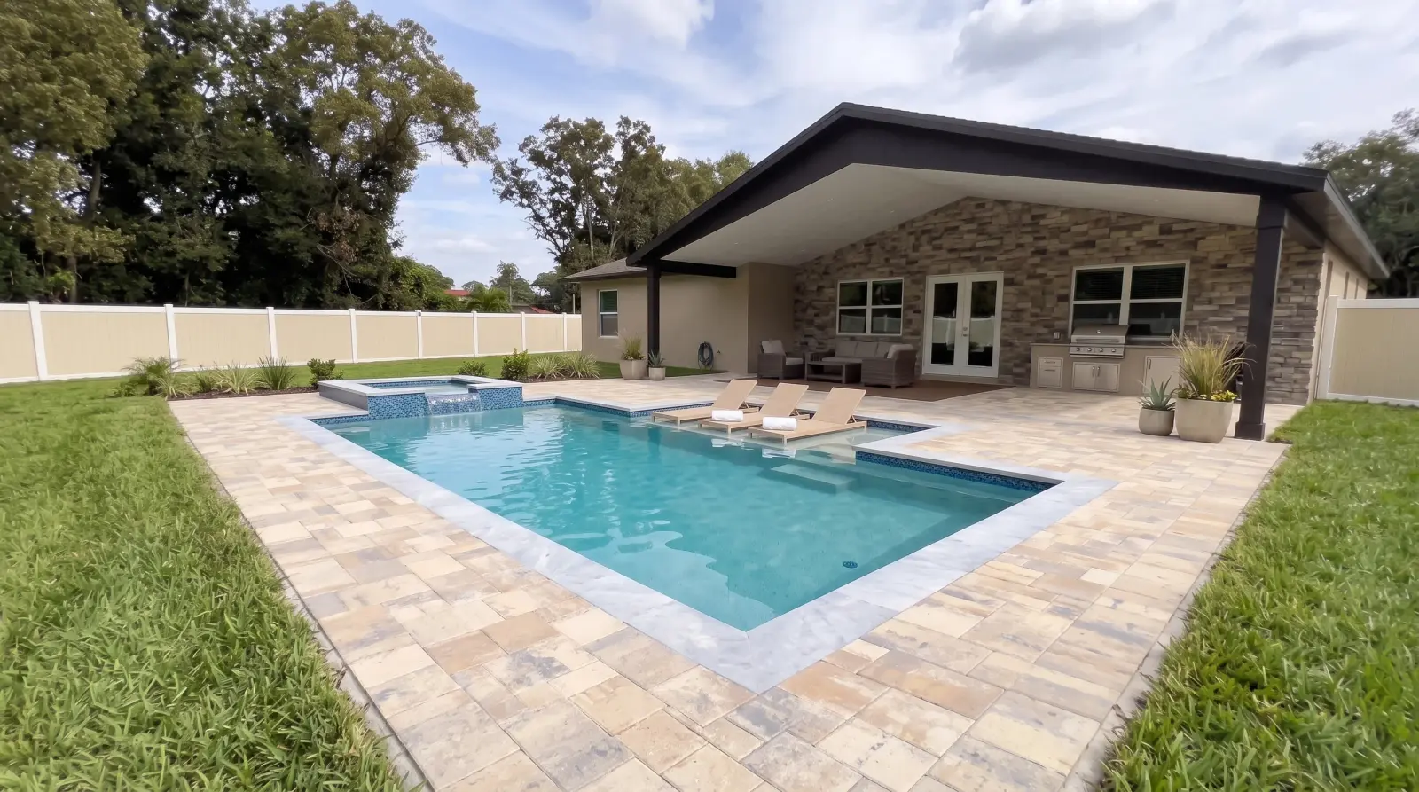 Photoreal left visualization of the completed Ardele Court Residence poolscape