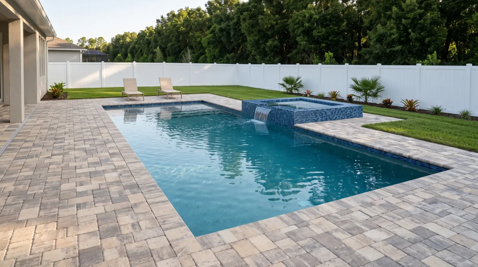 Photoreal right visualization of the completed Ardele Court Residence poolscape