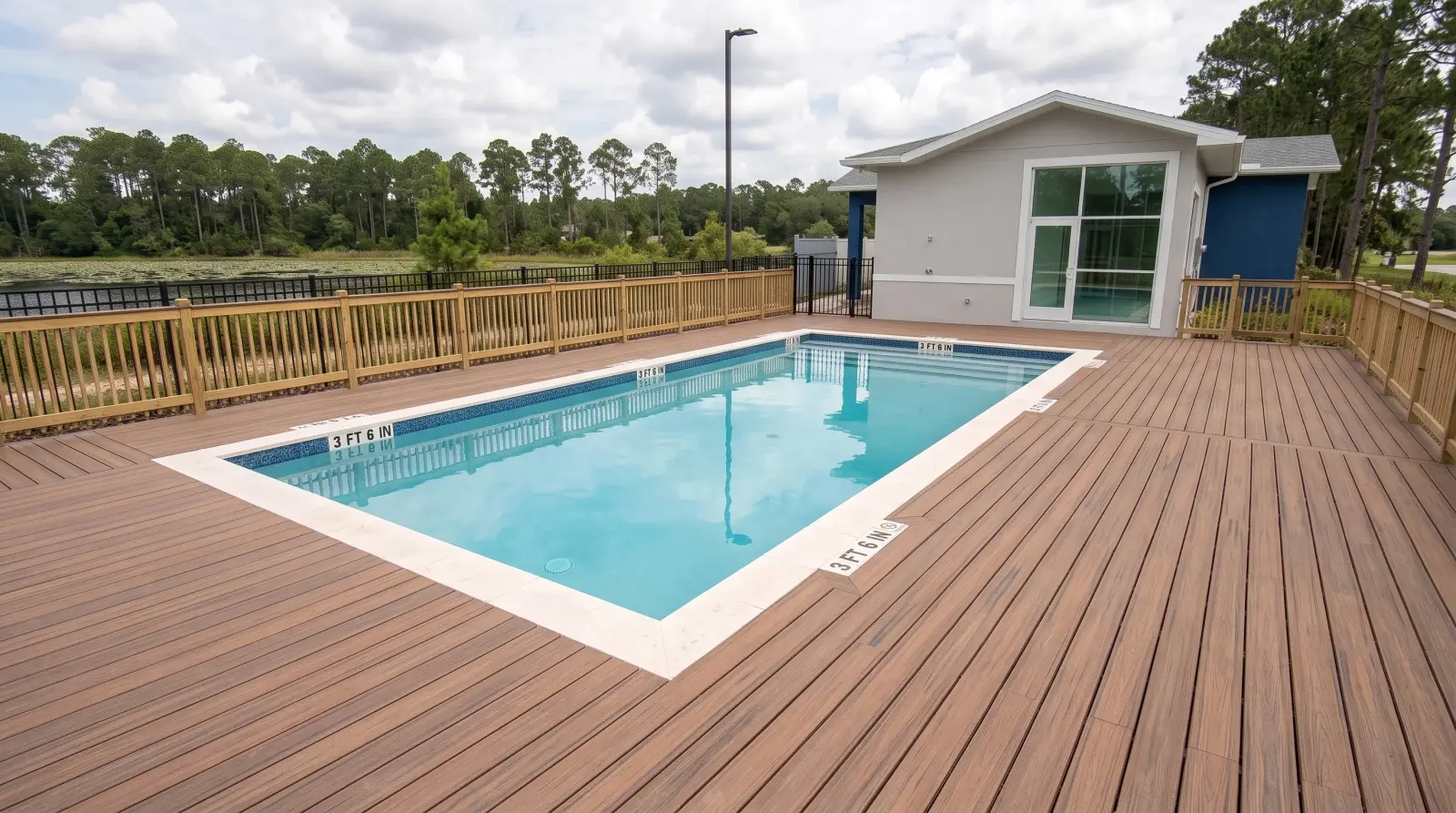 Photoreal back visualization of the completed Cardinal Street Aquatic Center poolscape