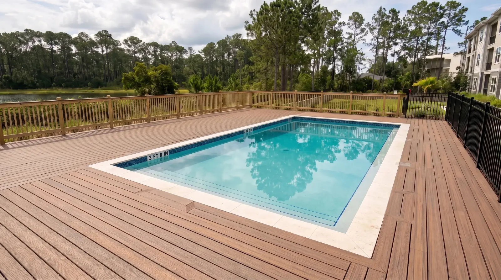 Photoreal left visualization of the completed Cardinal Street Aquatic Center poolscape