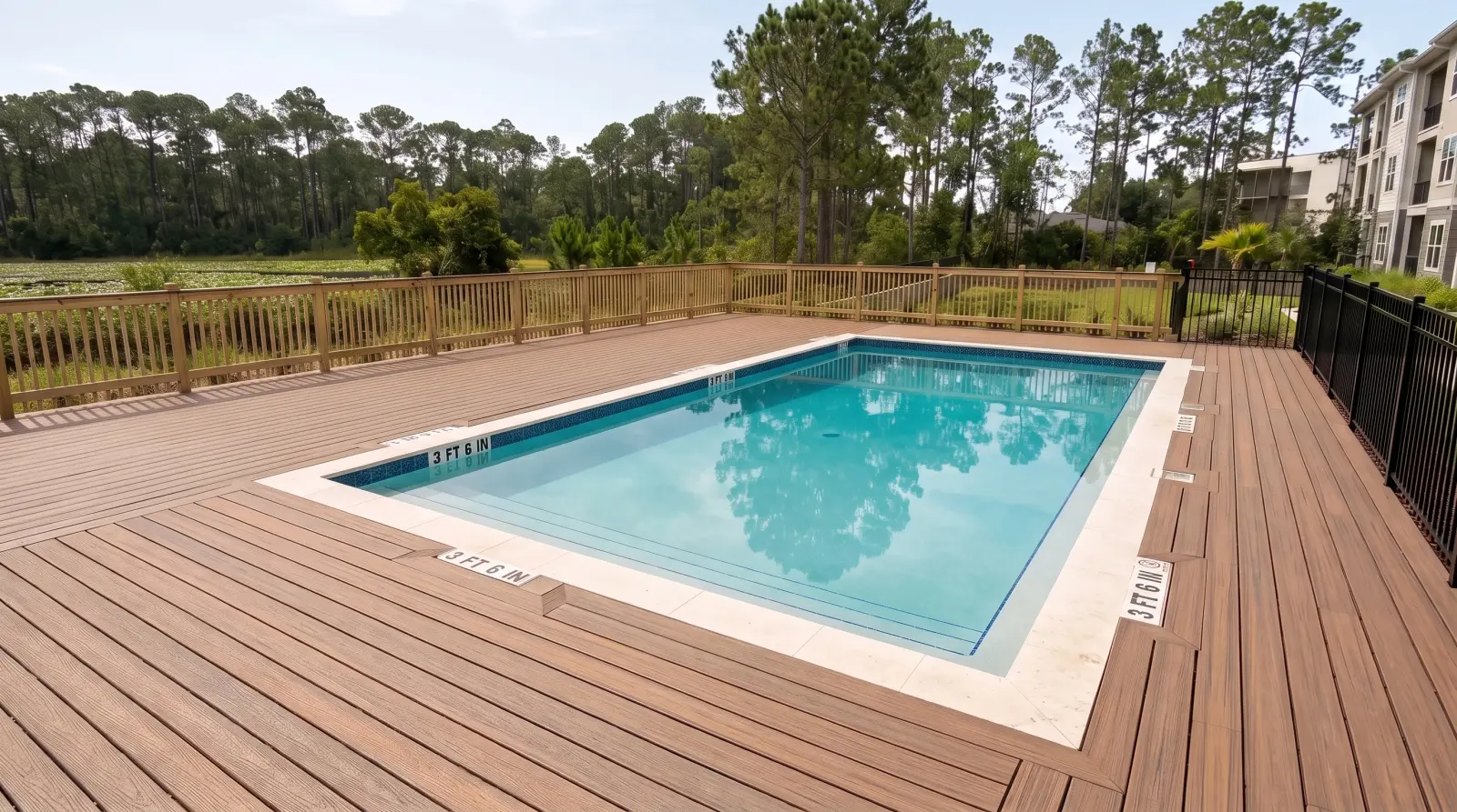 Photoreal three quarter visualization of the completed Cardinal Street Aquatic Center poolscape