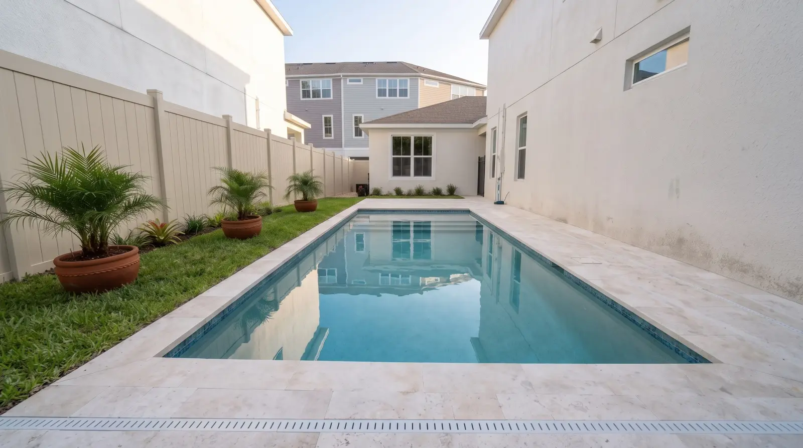 Photoreal side visualization along the completed Forest Circle Residence pool