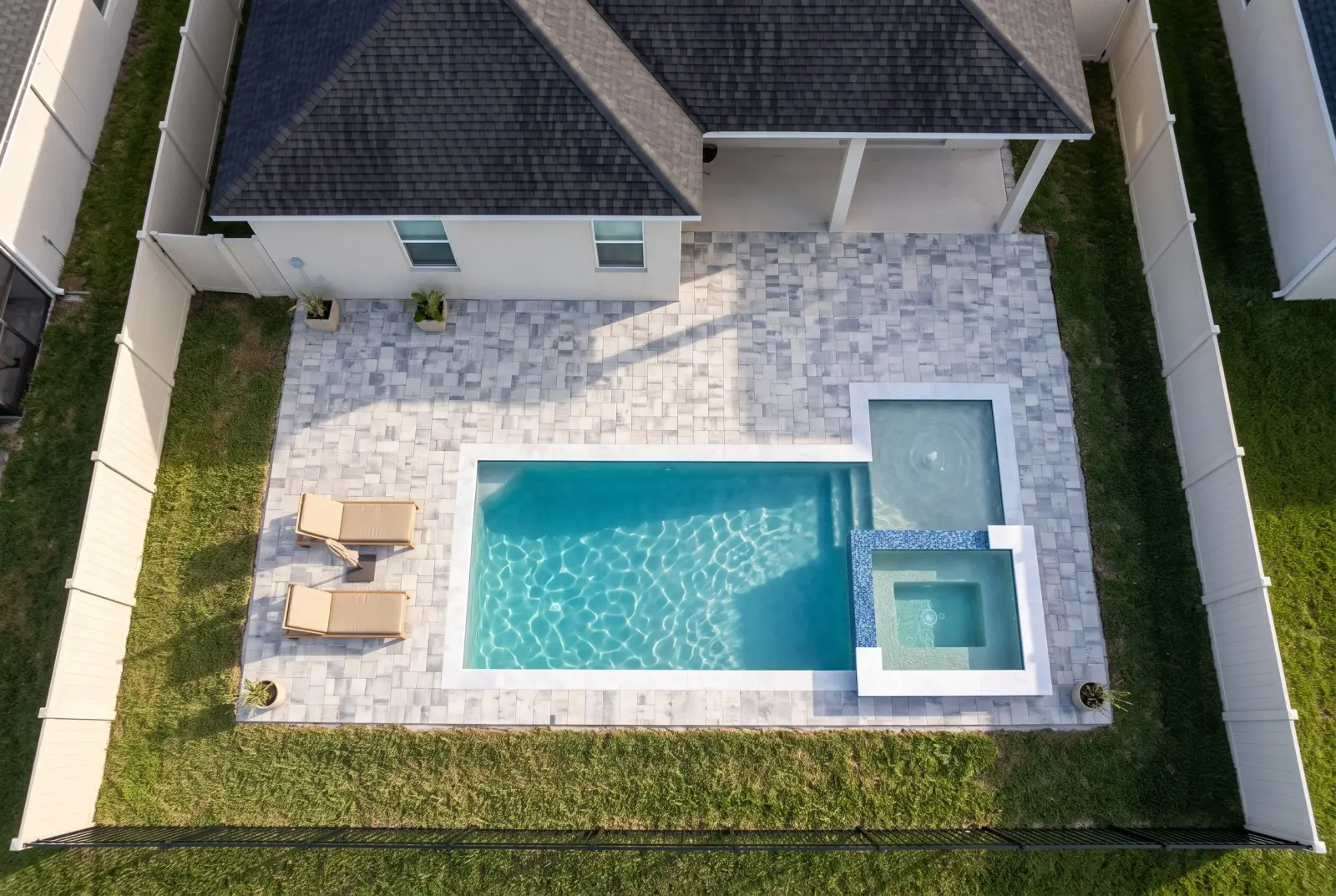 Photoreal overhead visualization of the completed Plumas Way Residence poolscape