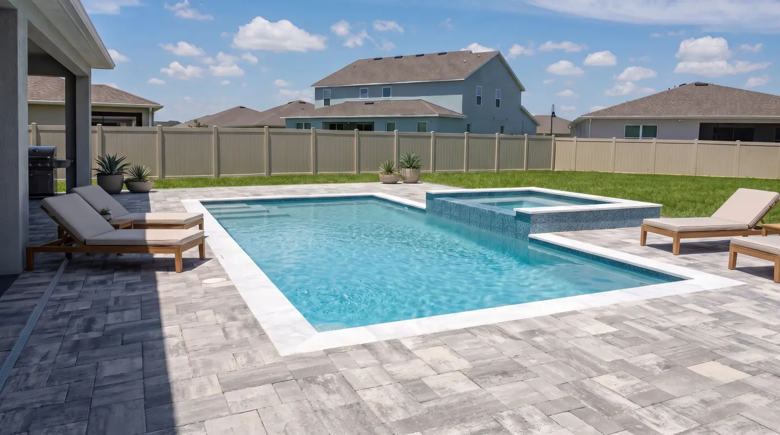 Photoreal side visualization along the completed Rock Maple Bend Residence pool and spa