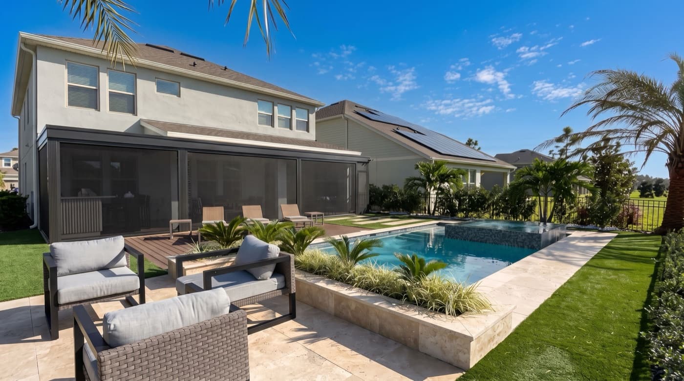 Screened Lanai Retreat — custom pool by Grunit