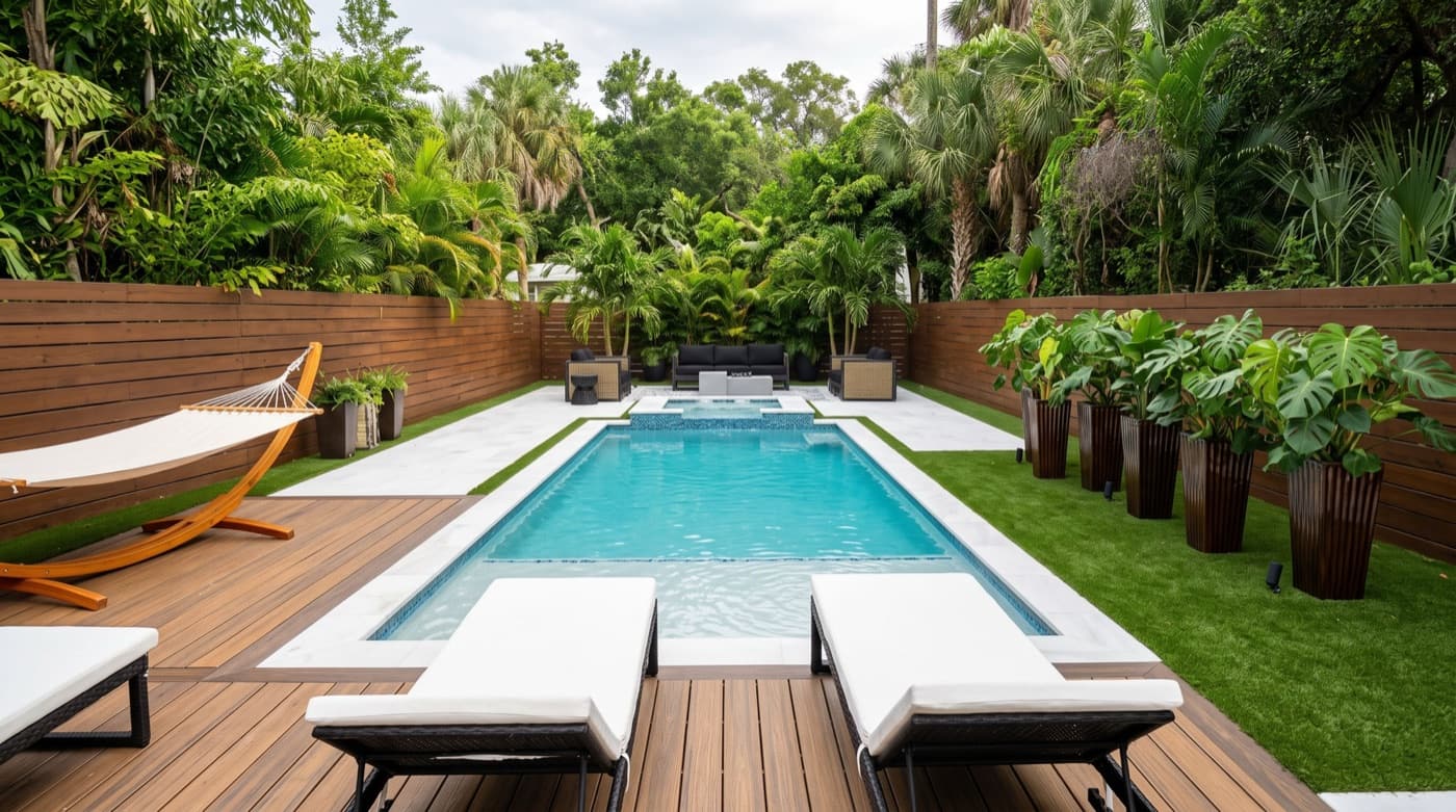 Tropical Courtyard — custom pool by Grunit