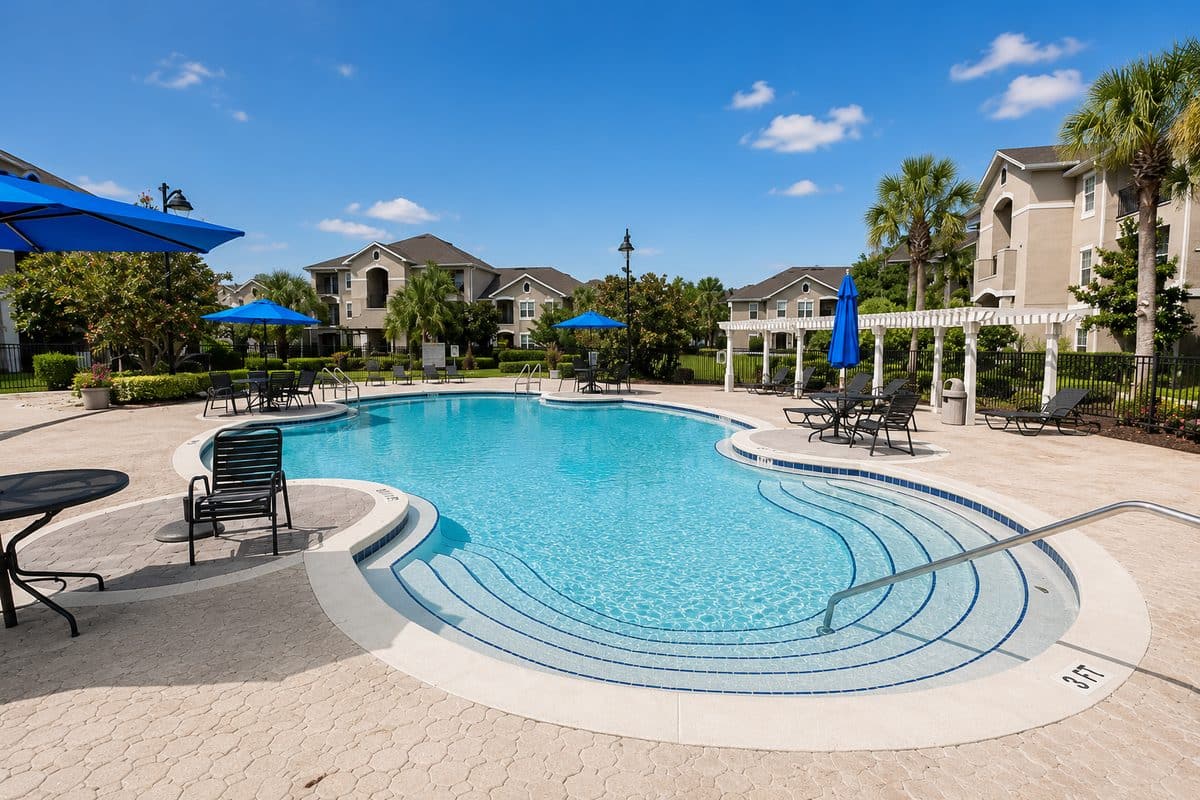 Resort-style community pool built by Grunit, Central Florida