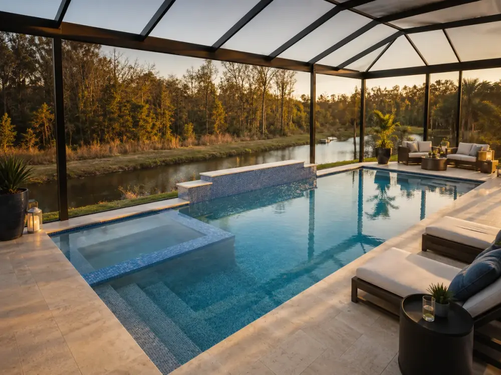 Screened Pool & Spa — custom pool by Grunit