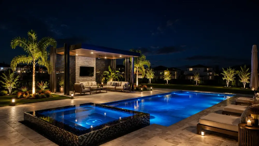 Evening Poolscape — custom pool by Grunit